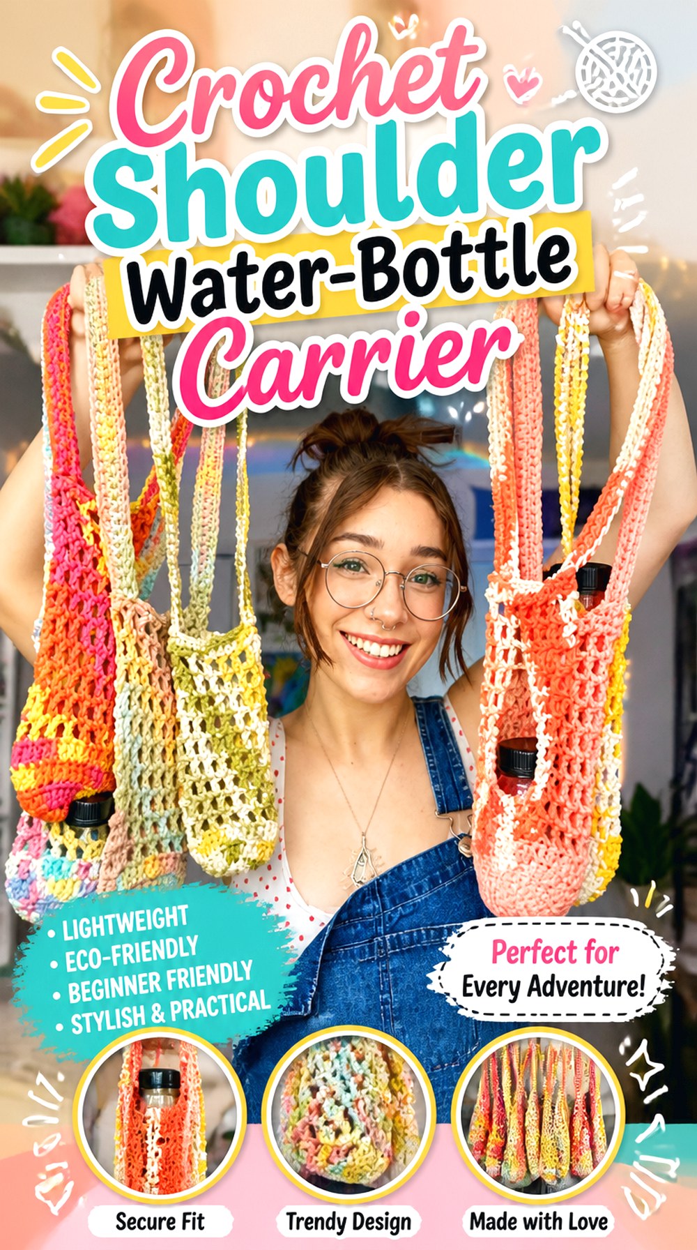 Crochet Shoulder Water Bottle Carrier