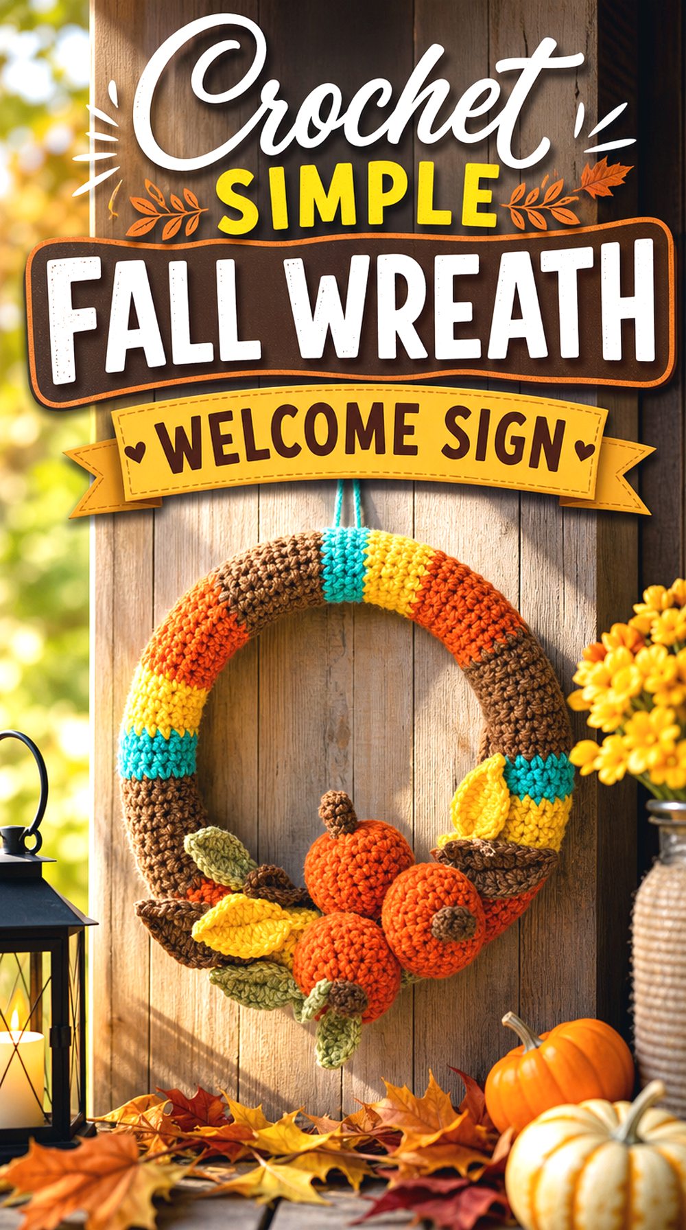 Crochet Simple Fall Wreath Welcome Sign