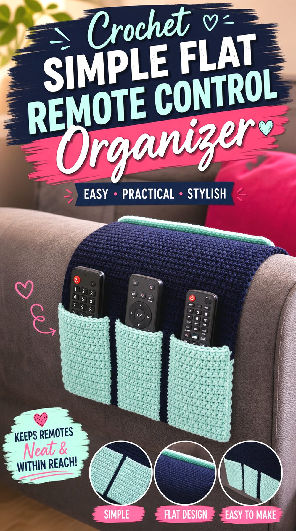 Crochet Simple Flat Remote Control Organizer