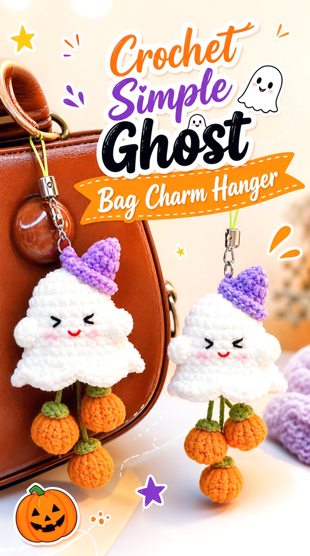 Crochet Simple Ghost Bag Charm Hanger
