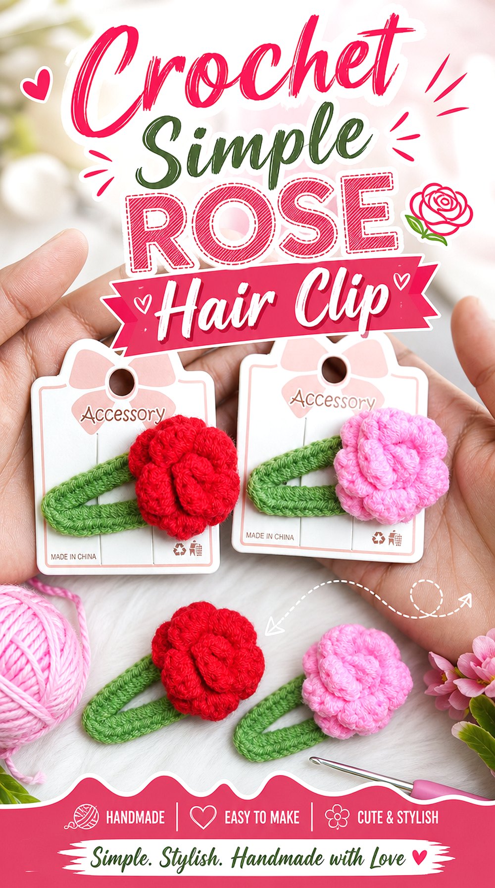 Crochet Simple Rose Hair Clip