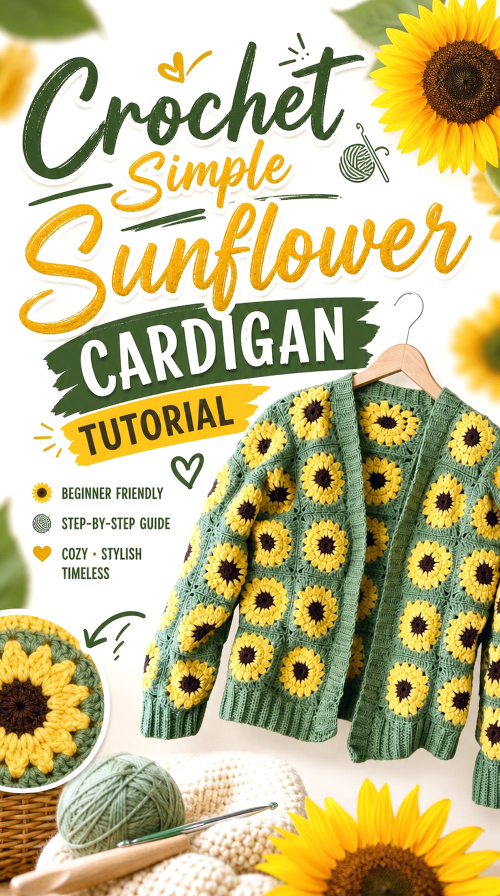 Crochet Simple Sunflower Cardigan Tutorial