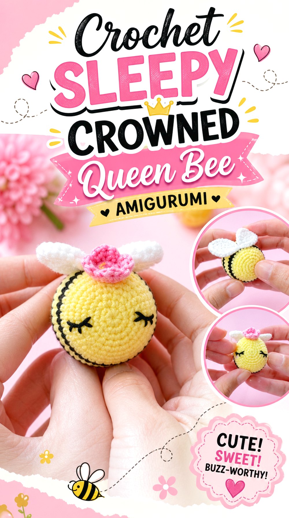 Crochet Sleepy Crowned Queen Bee Amigurumi