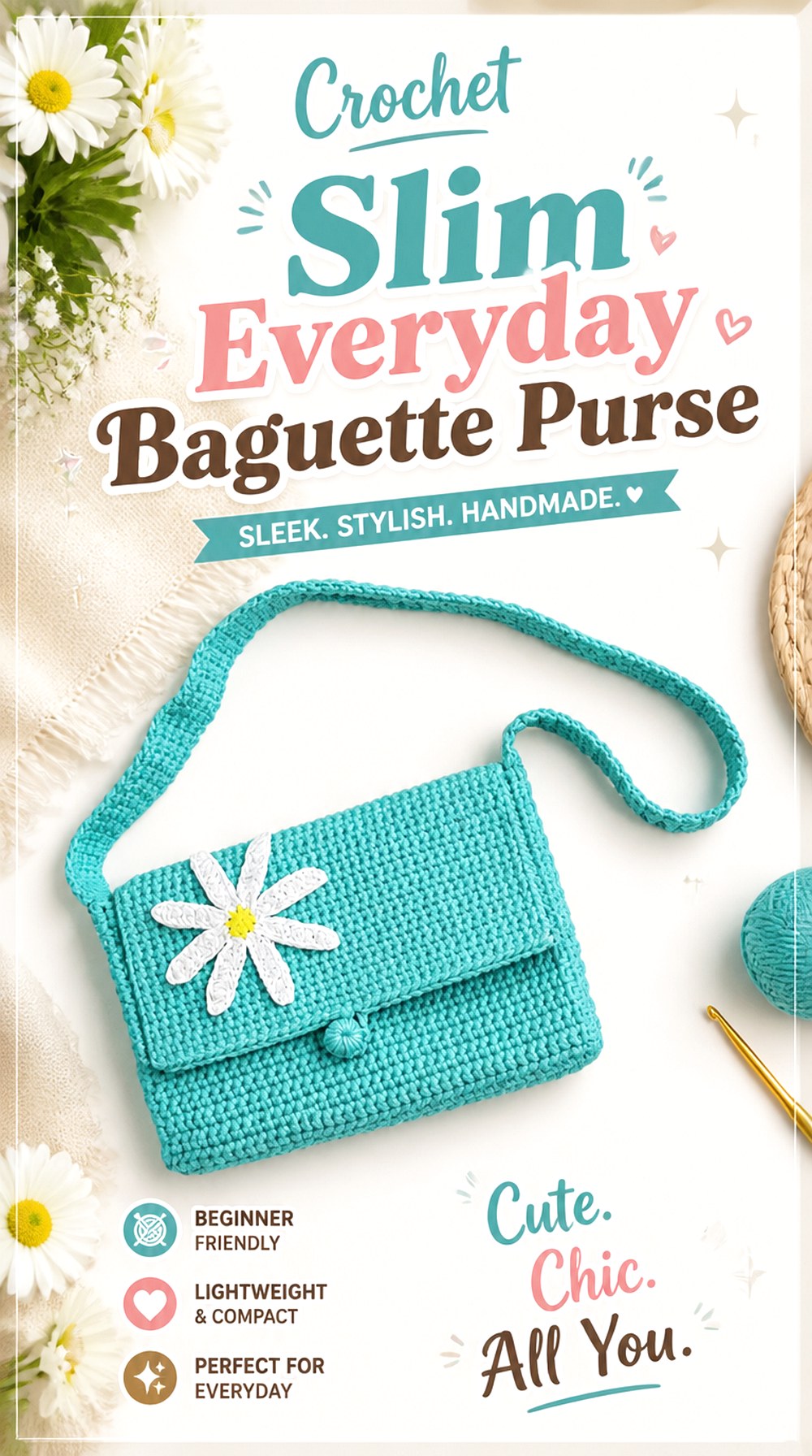 Crochet Slim Everyday Baguette Purse