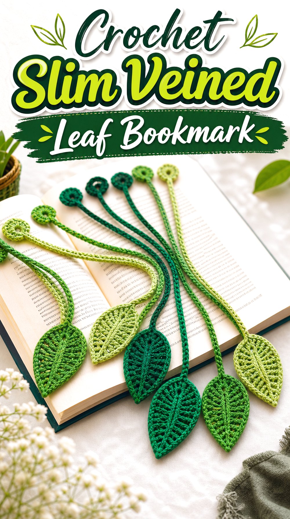 Crochet Slim Veined Leaf Bookmark