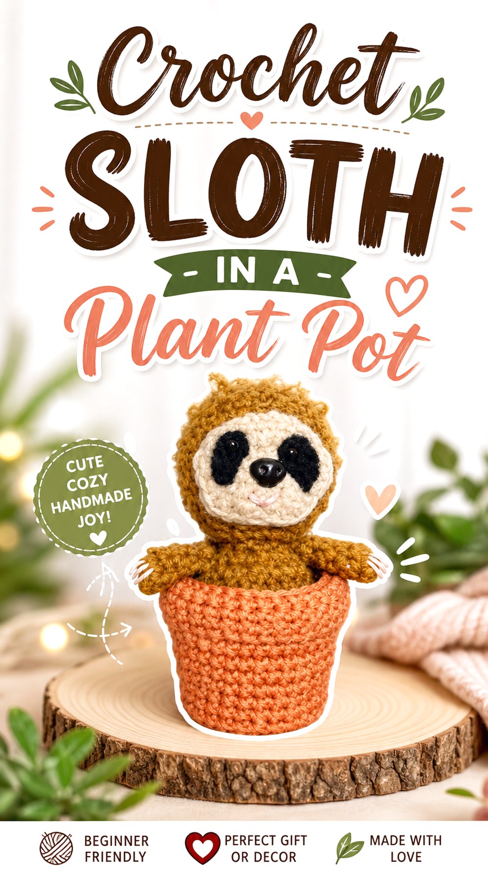 Crochet Sloth in a Plant Pot