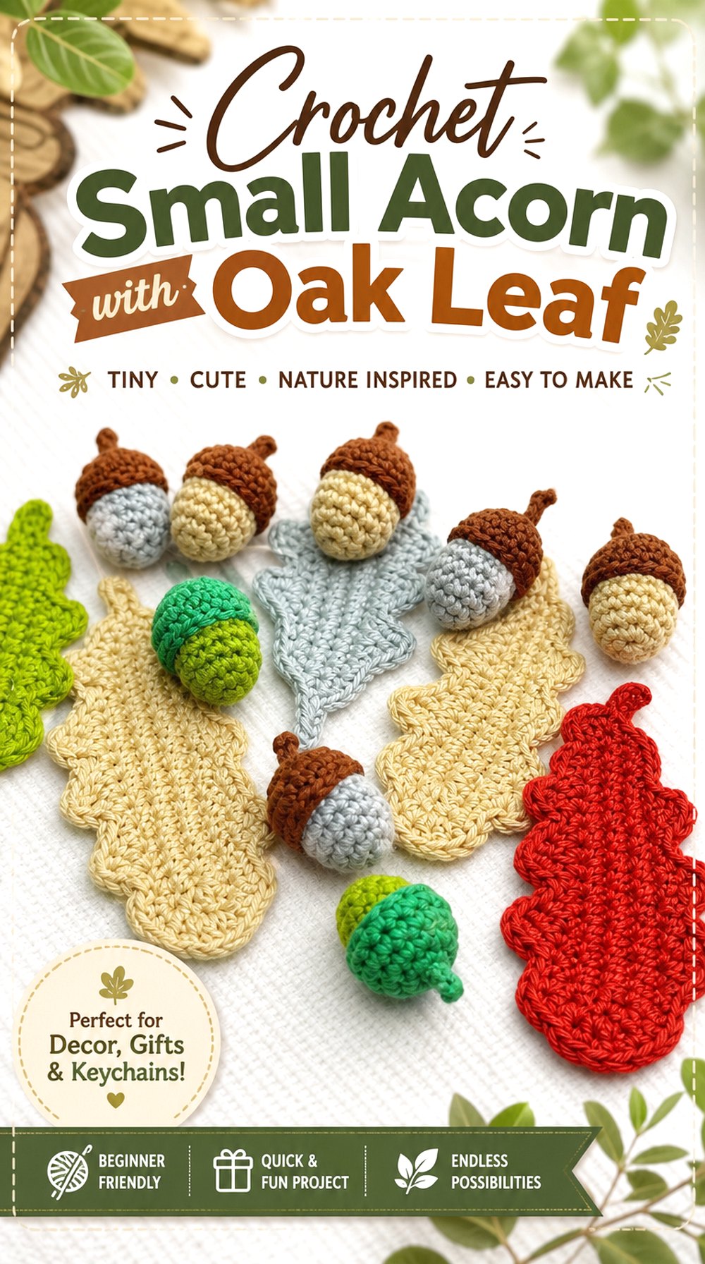 Crochet Small Acorn with Oak Leaf