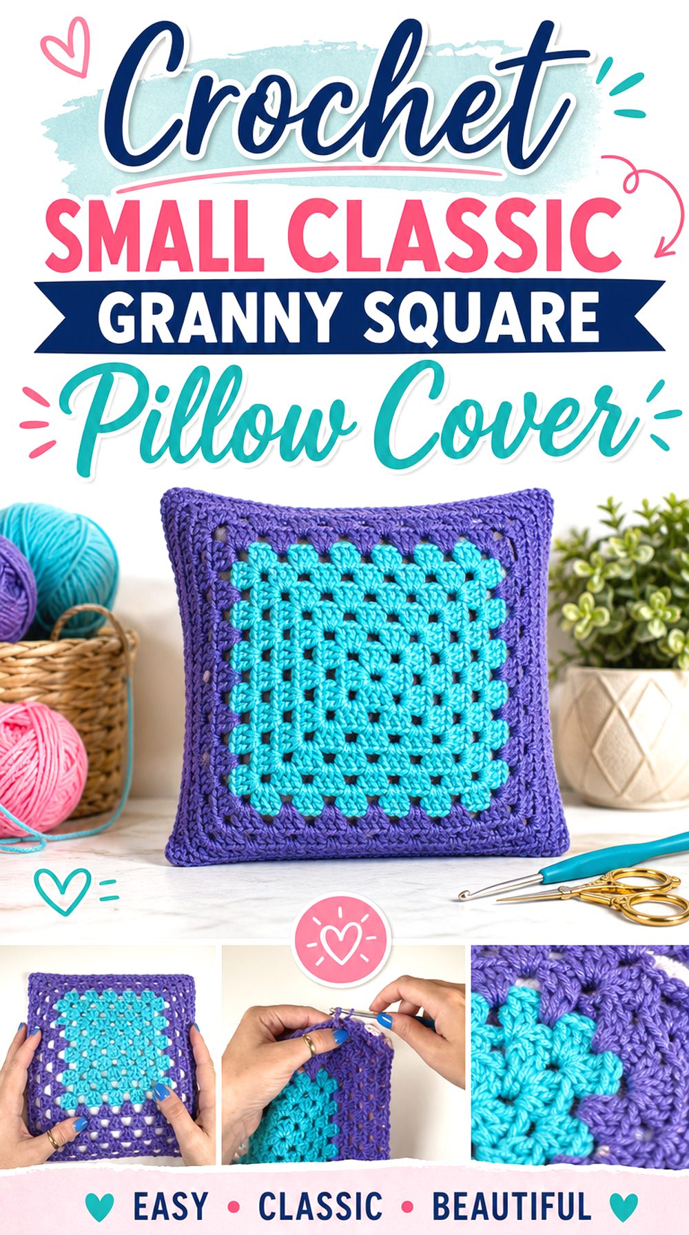 Crochet Small Classic Granny Square Pillow Cover