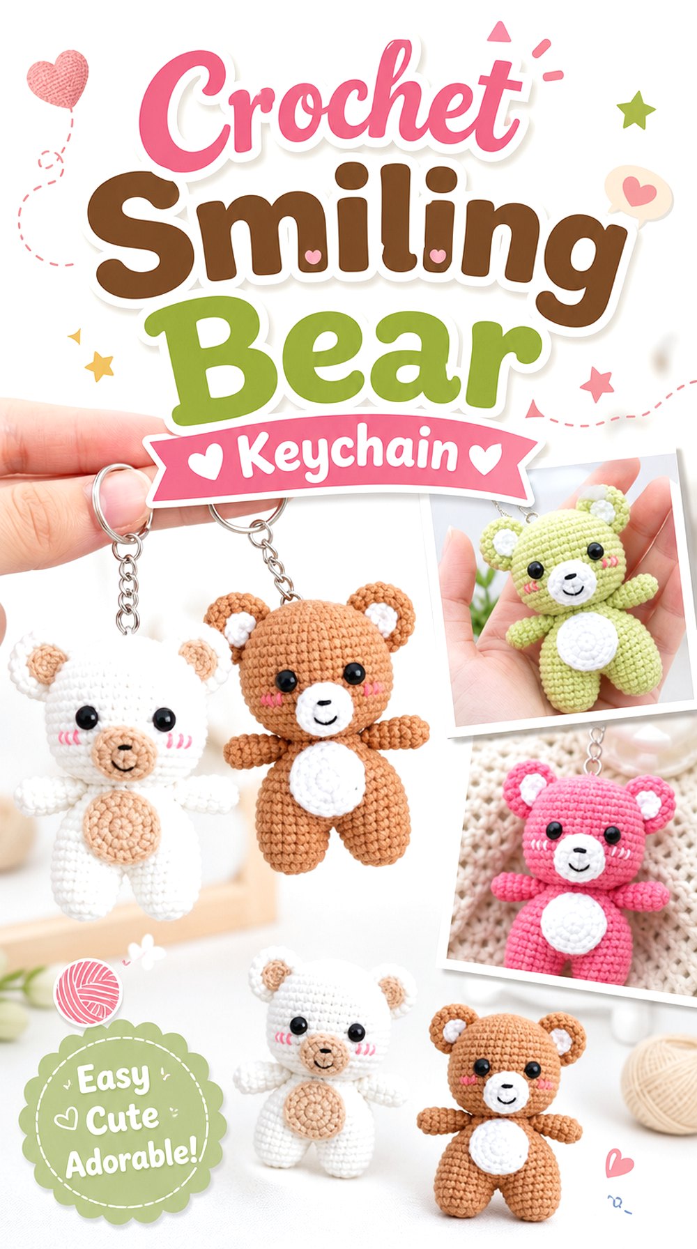 Crochet Smiling Bear Keychain