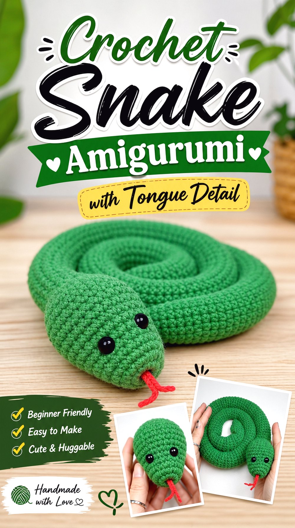 Crochet Snake Amigurumi with Tongue Detail