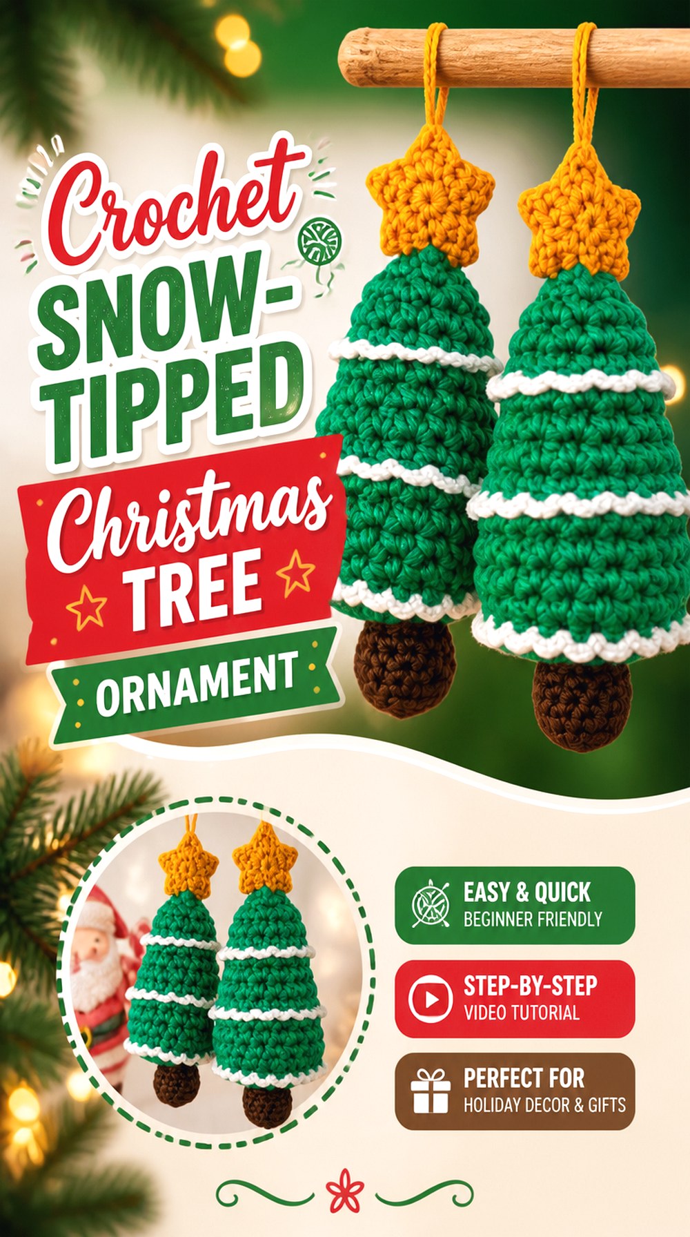 Crochet Snow Tipped Christmas Tree Ornament