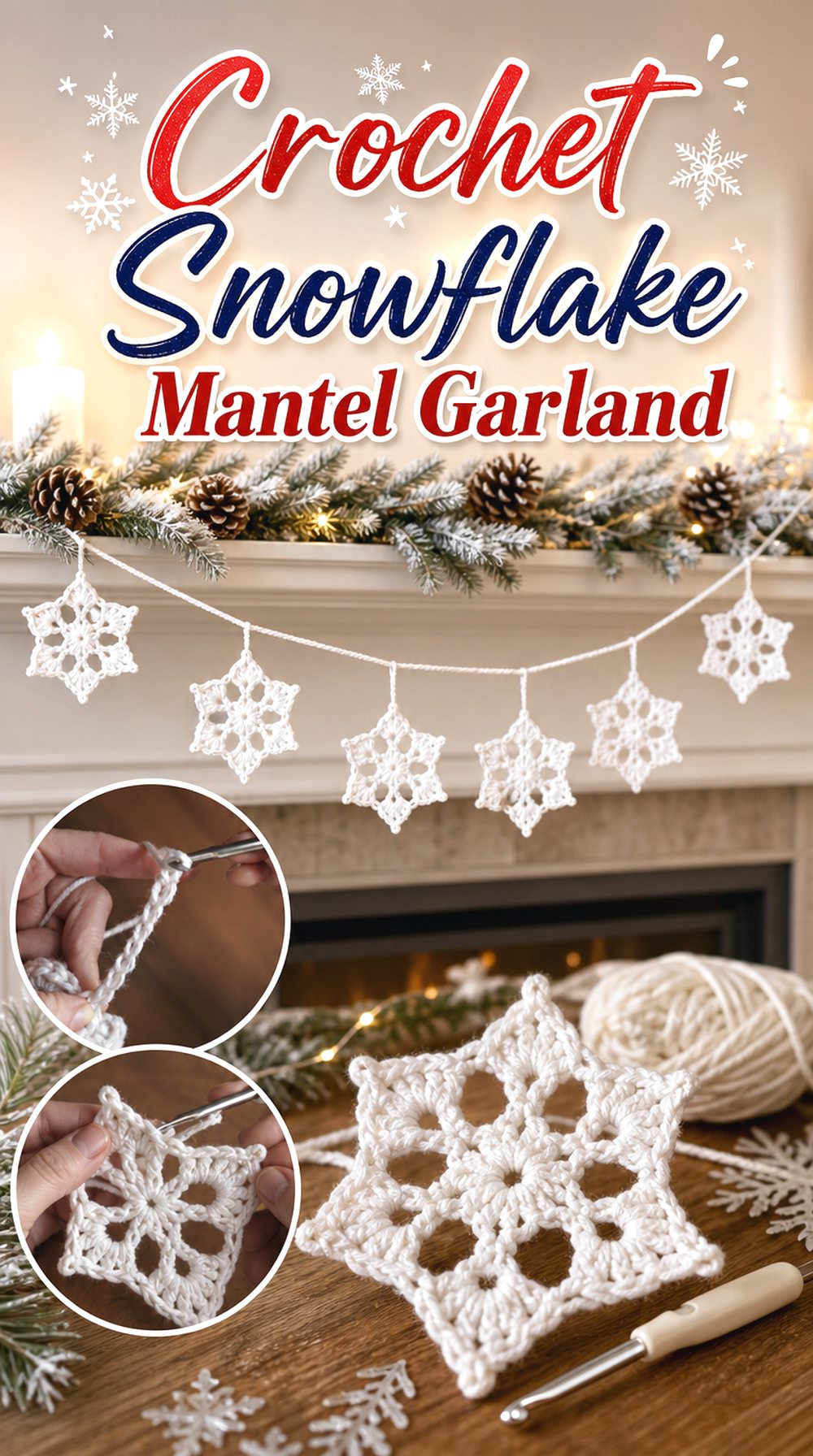 Crochet Snowflake Mantel Garland