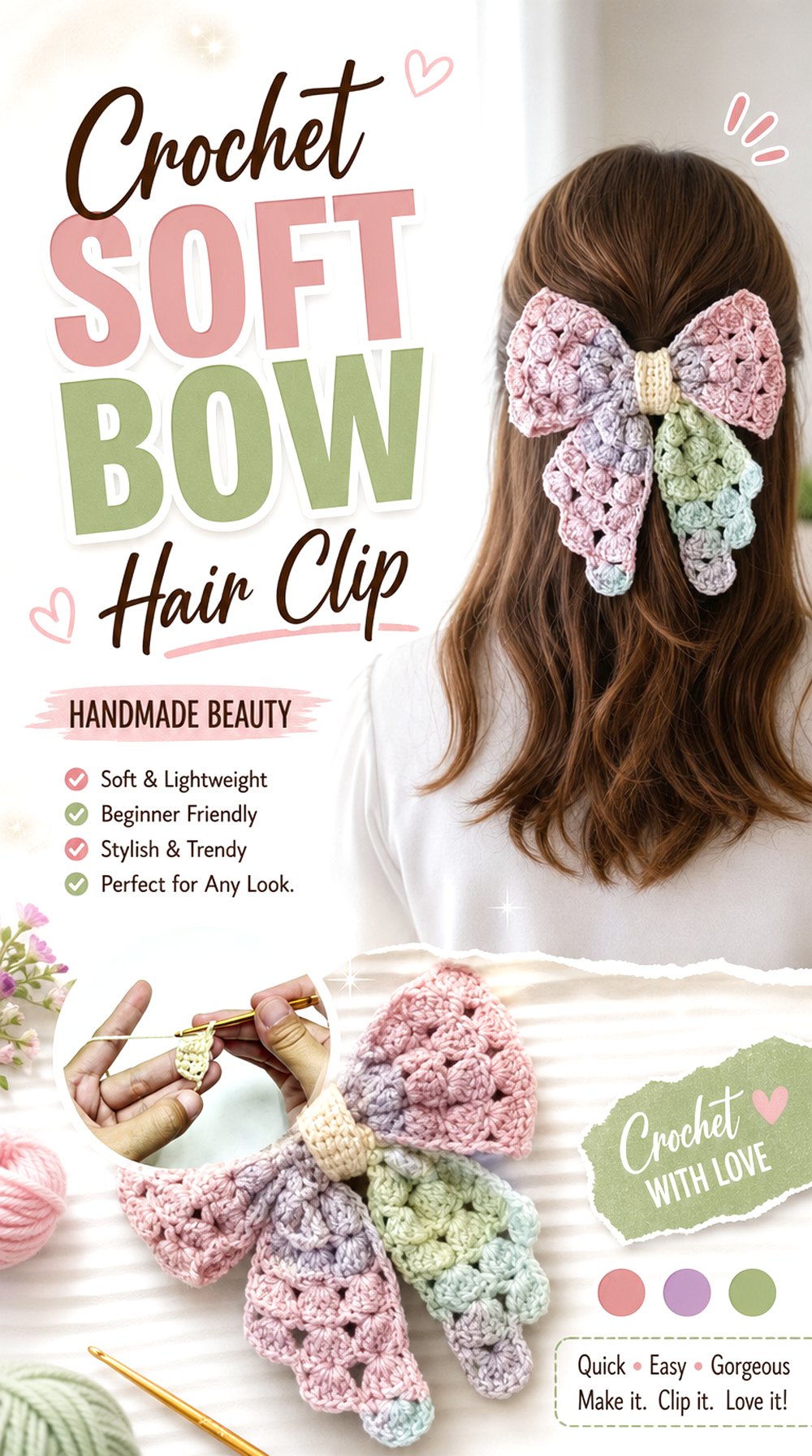 Crochet Soft Bow Hair Clip