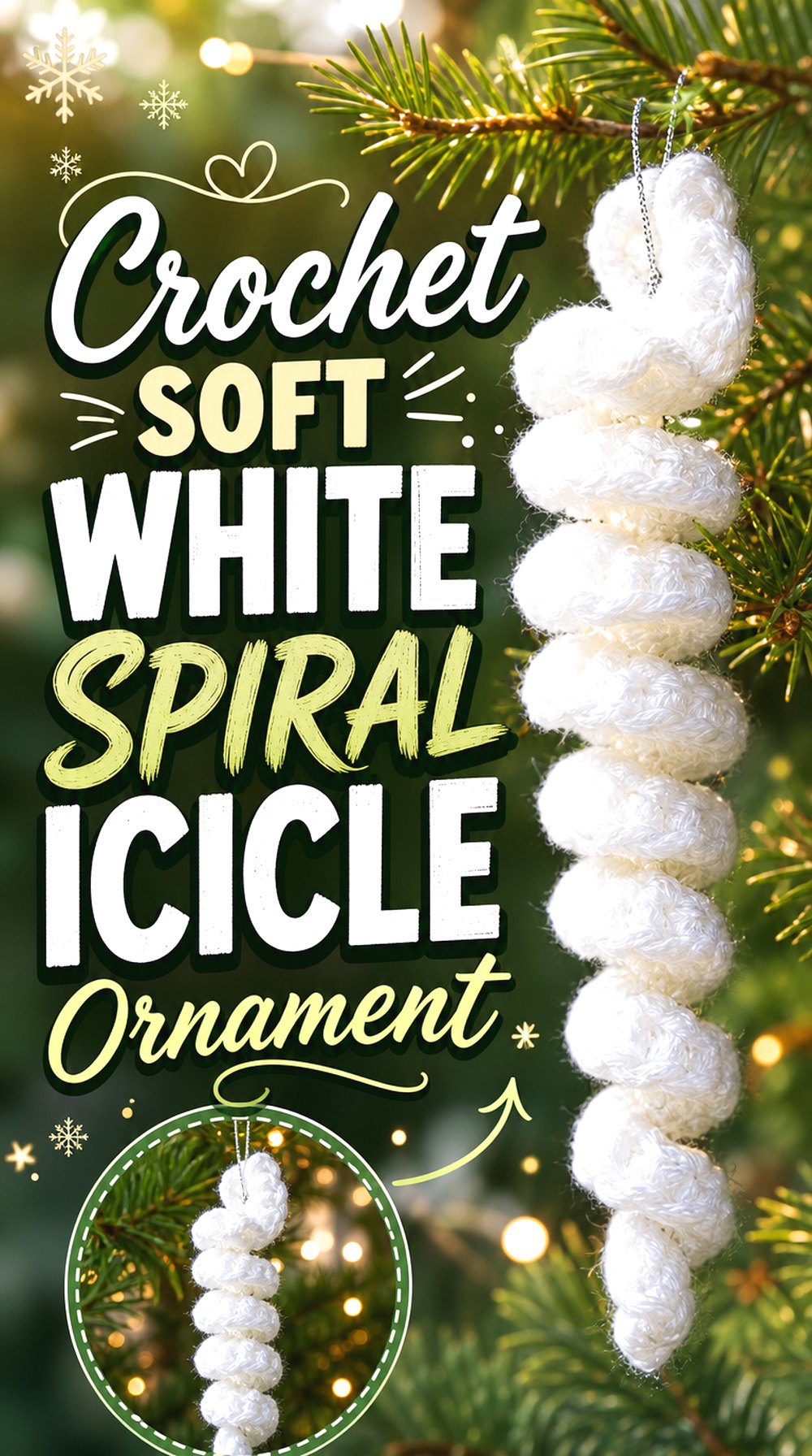 Crochet Soft White Spiral Icicle Ornament