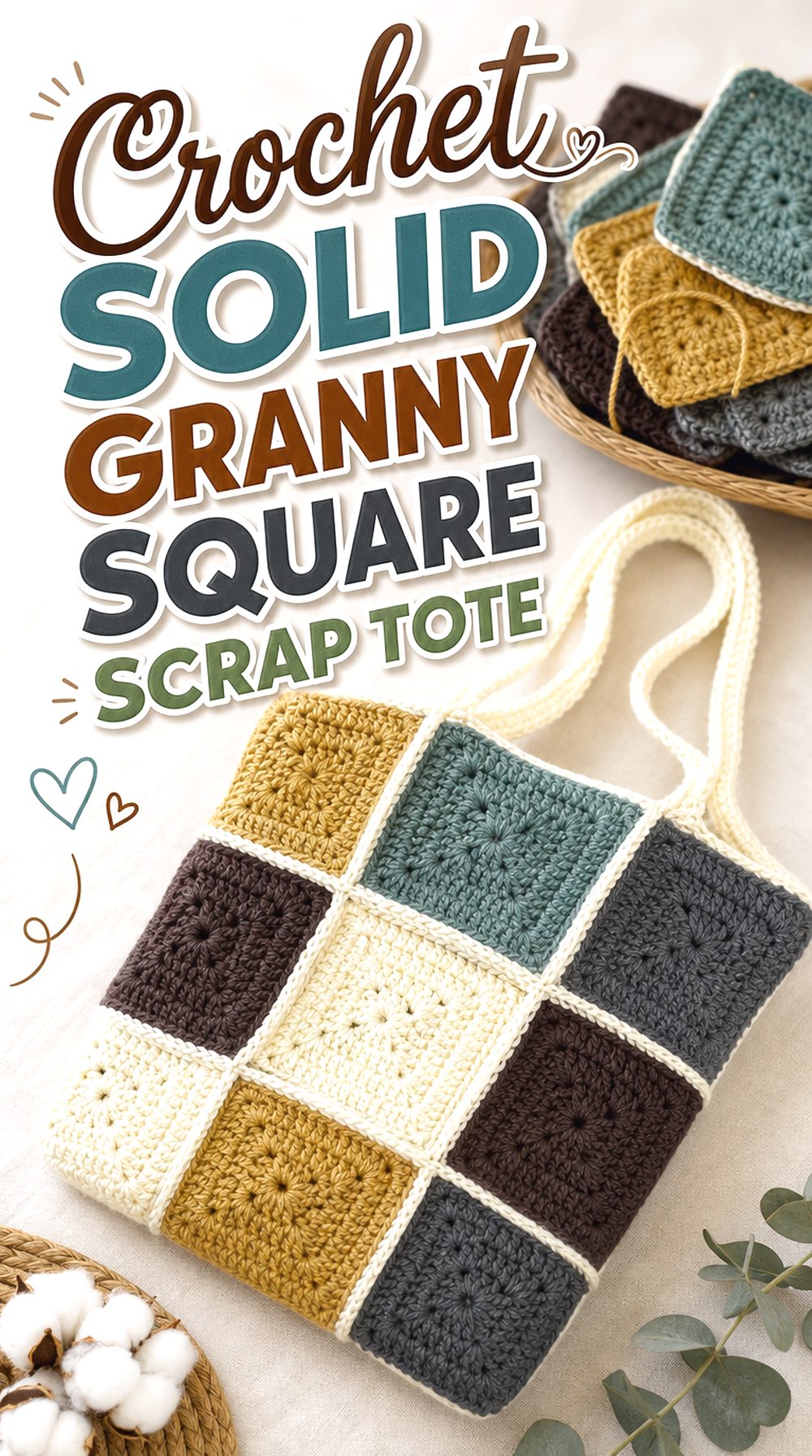 Crochet Solid Granny Square Scrap Tote