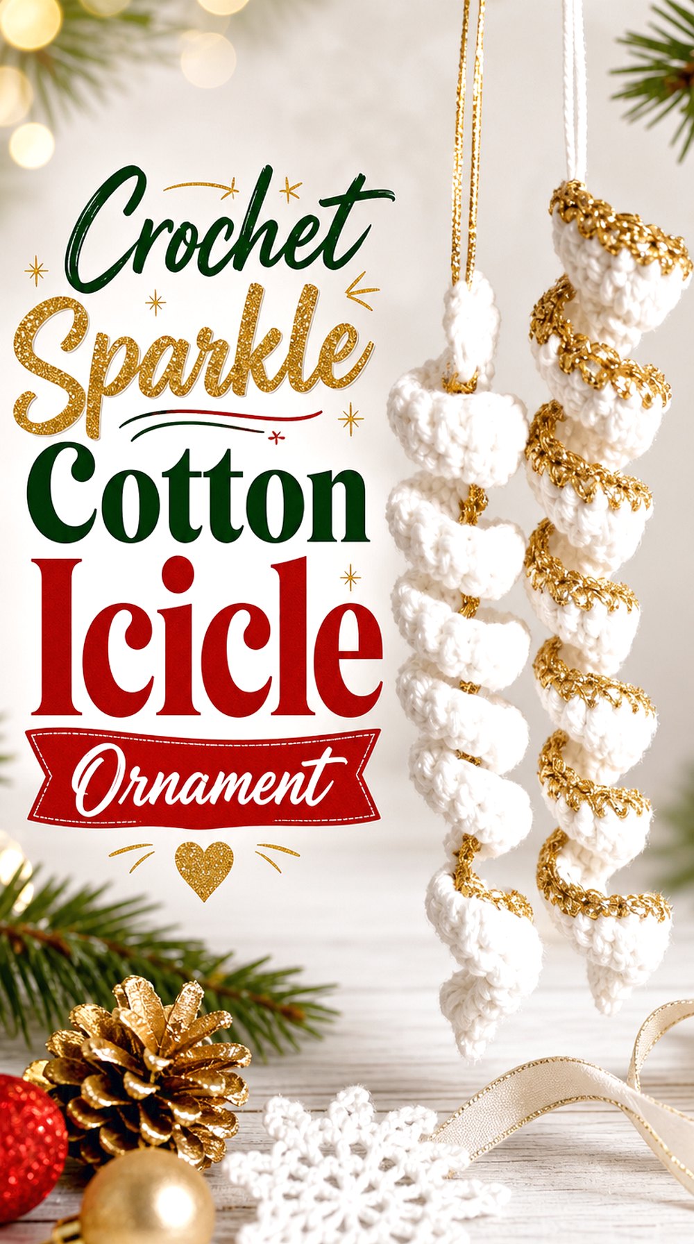 Crochet Sparkle Cotton Icicle Ornament