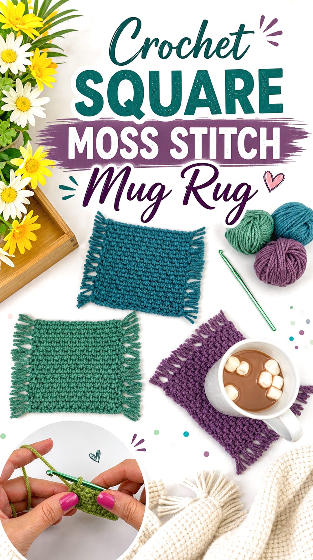Crochet Square Moss Stitch Mug Rug