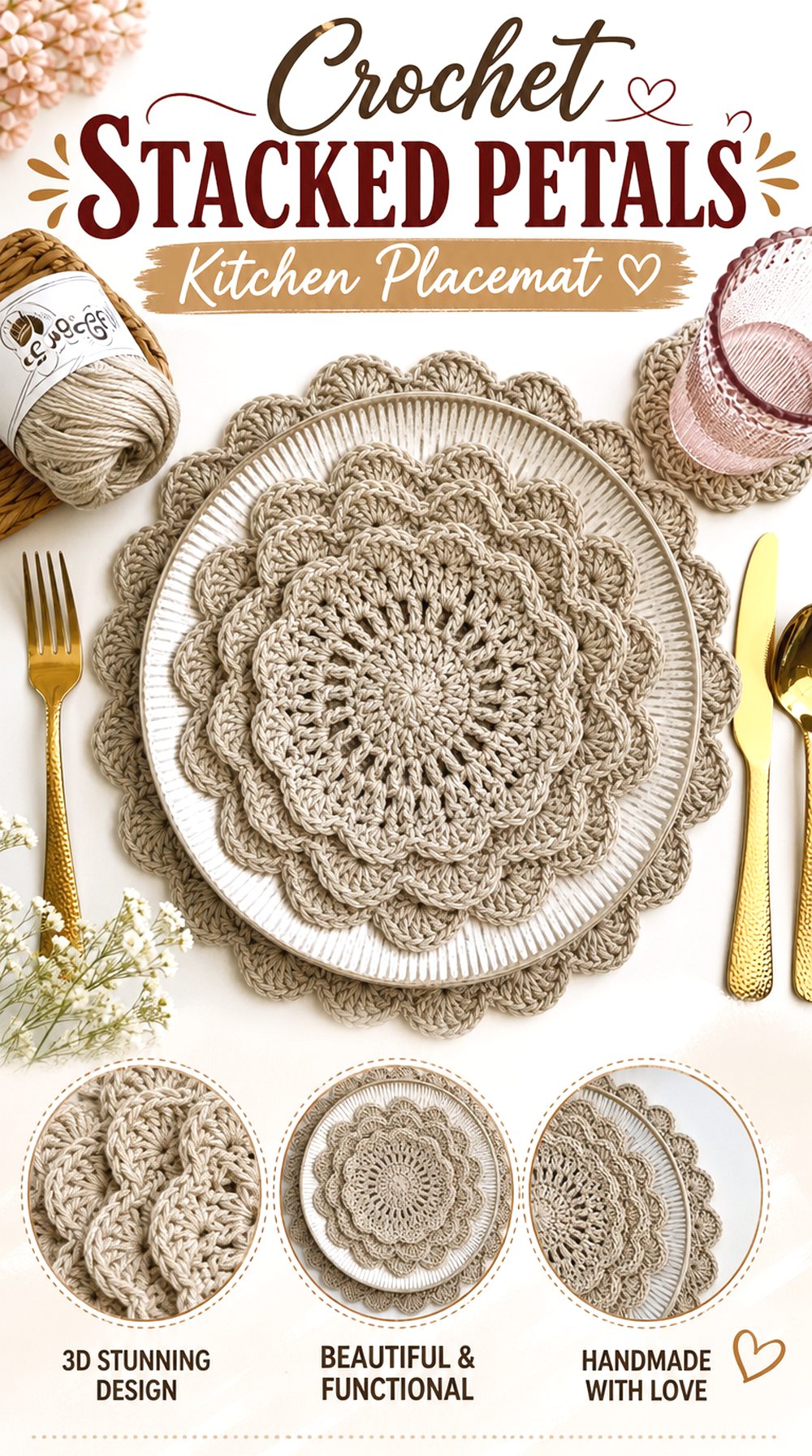 Crochet Stacked Petals Kitchen Placemat