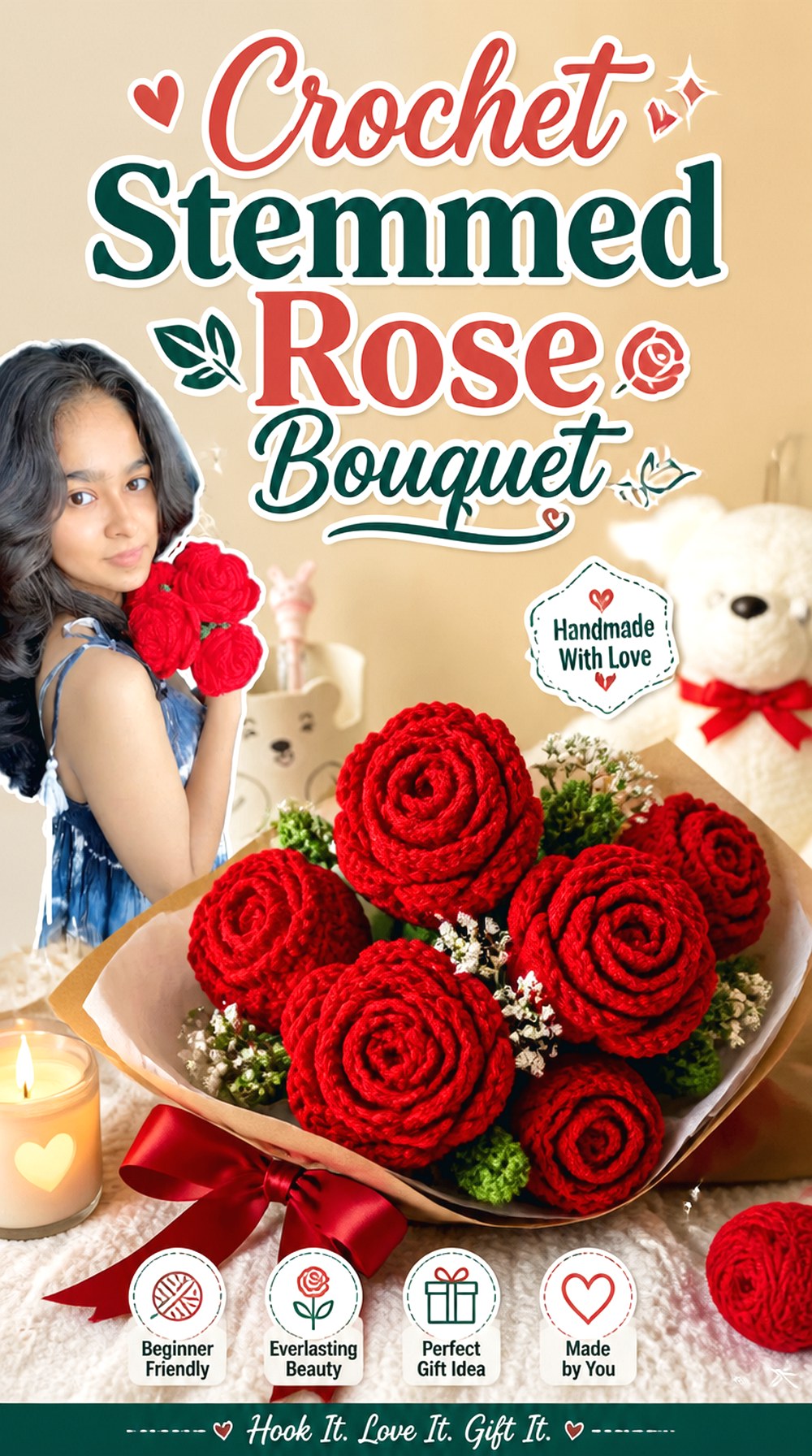 Crochet Stemmed Rose Bouquet