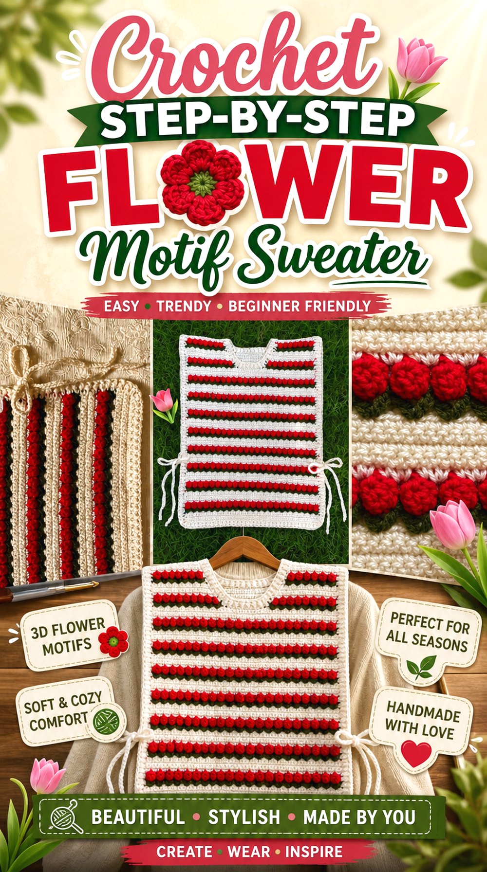 Crochet Step by Step Flower Motif Sweater
