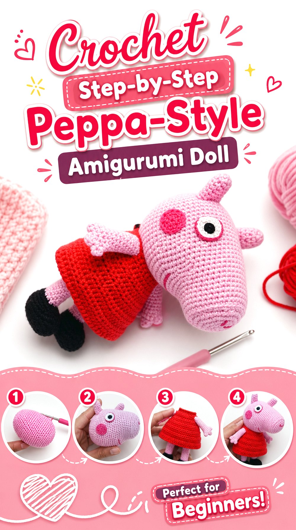 Crochet Step by Step Peppa Style Amigurumi Doll