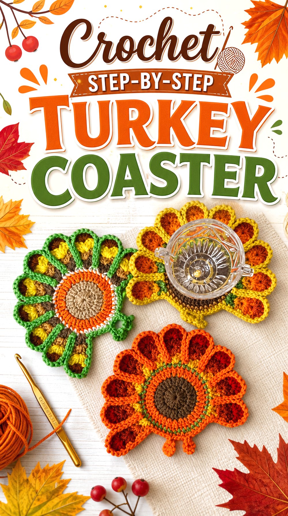 Crochet Step by Step Turkey Coaster