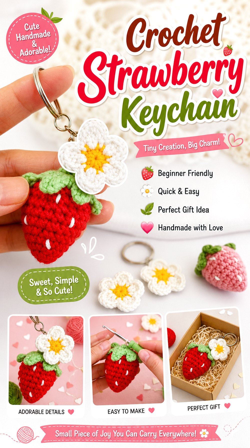 Crochet Strawberry Keychain