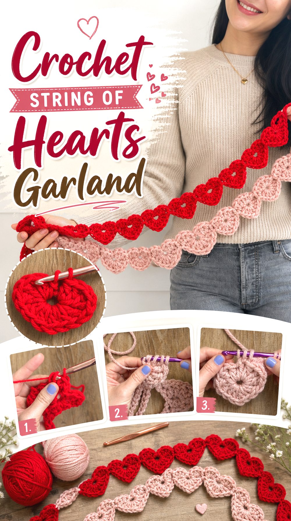 Crochet String of Hearts Garland