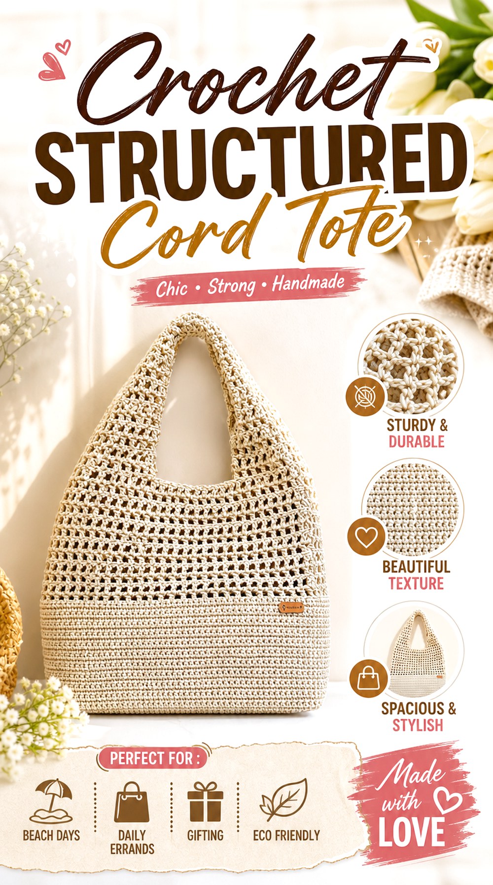 Crochet Structured Cord Tote