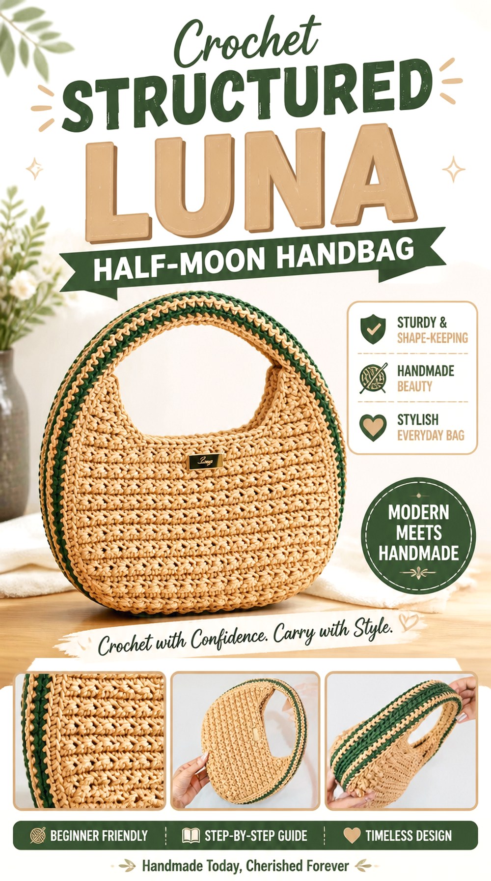 Crochet Structured Luna Half Moon Handbag
