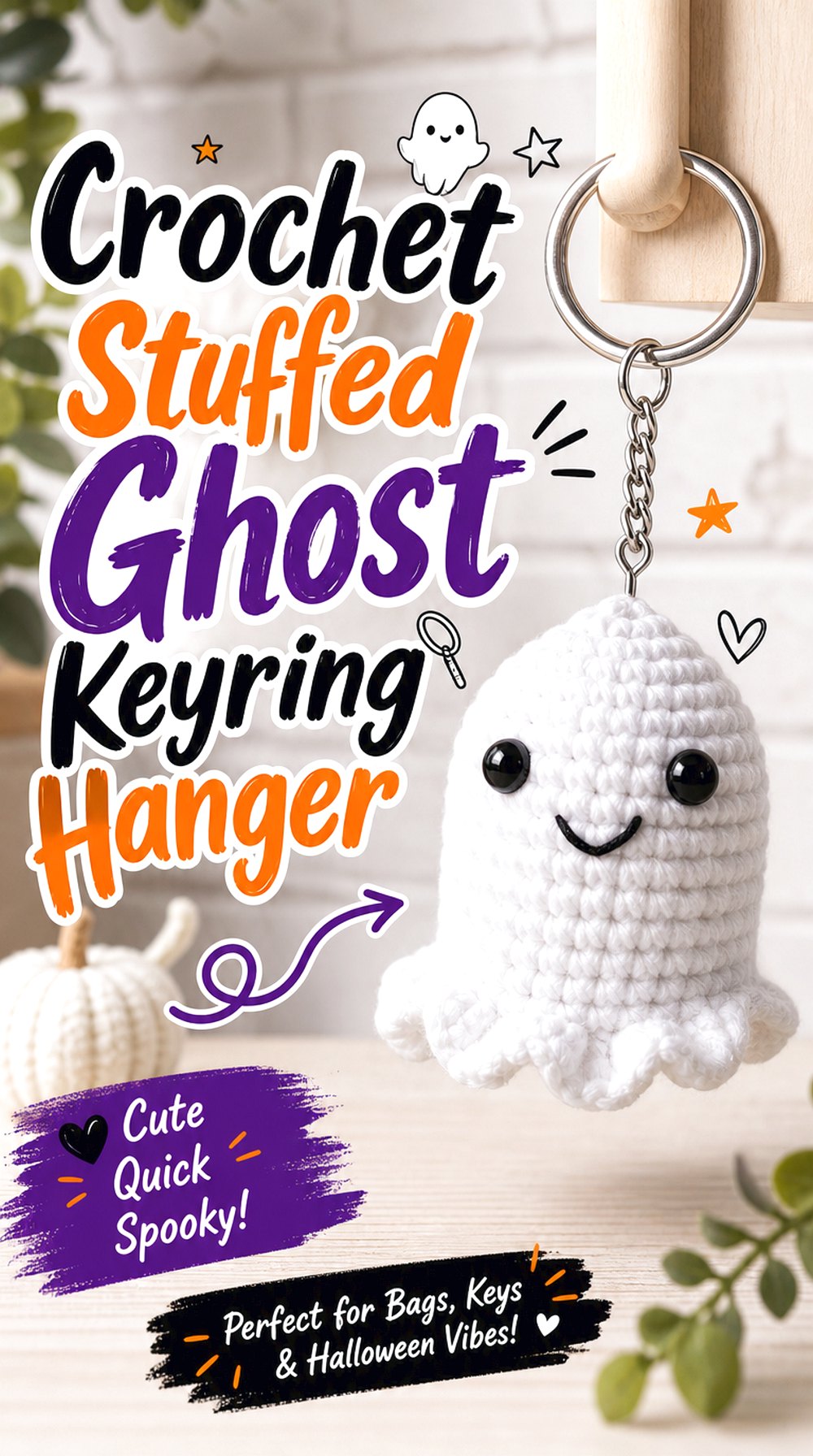 Crochet Stuffed Ghost Keyring Hanger