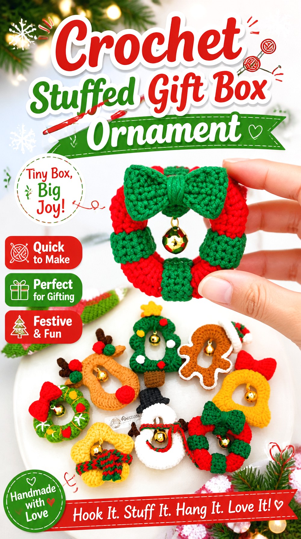 Crochet Stuffed Gift Box Ornament