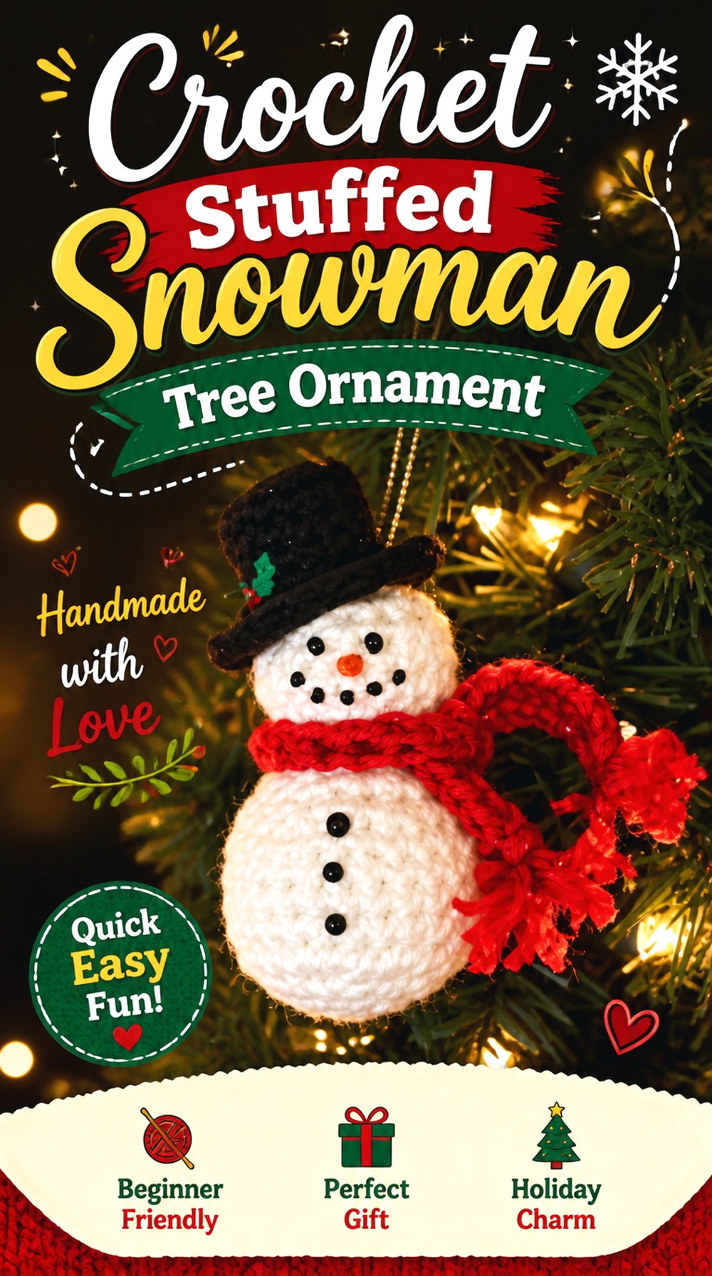 Crochet Stuffed Snowman Tree Ornament