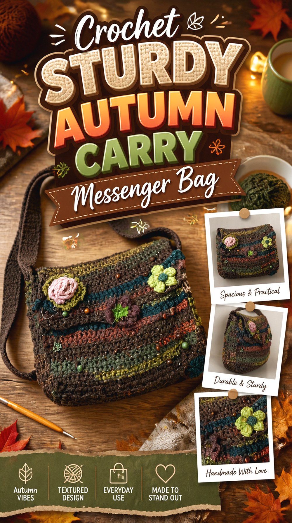 Crochet Sturdy Autumn Carry Messenger Bag