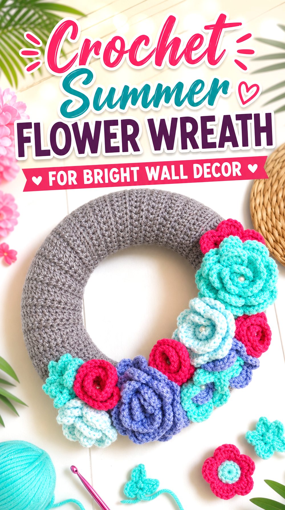 Crochet Summer Flower Wreath for Bright Wall Decor