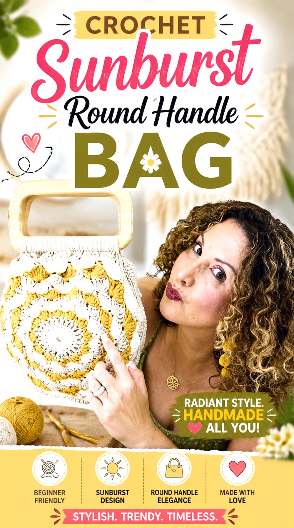 Crochet Sunburst Round Handle Bag