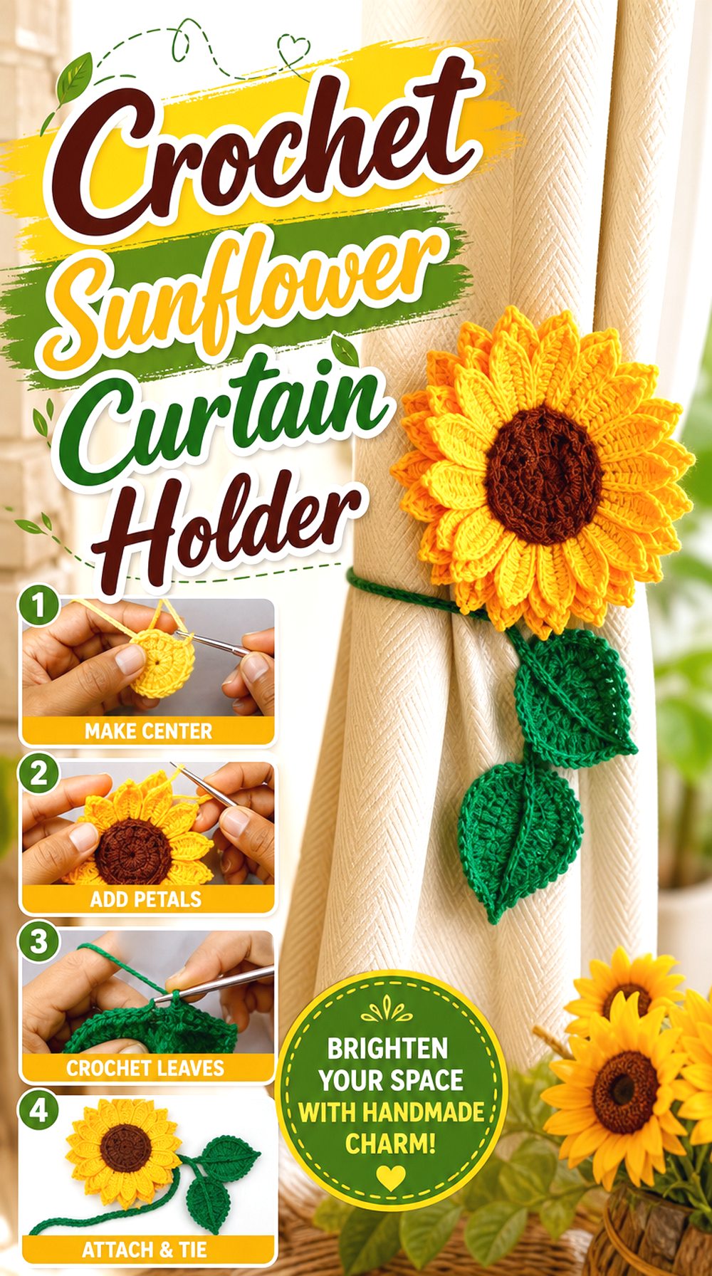 Crochet Sunflower Curtain Holder