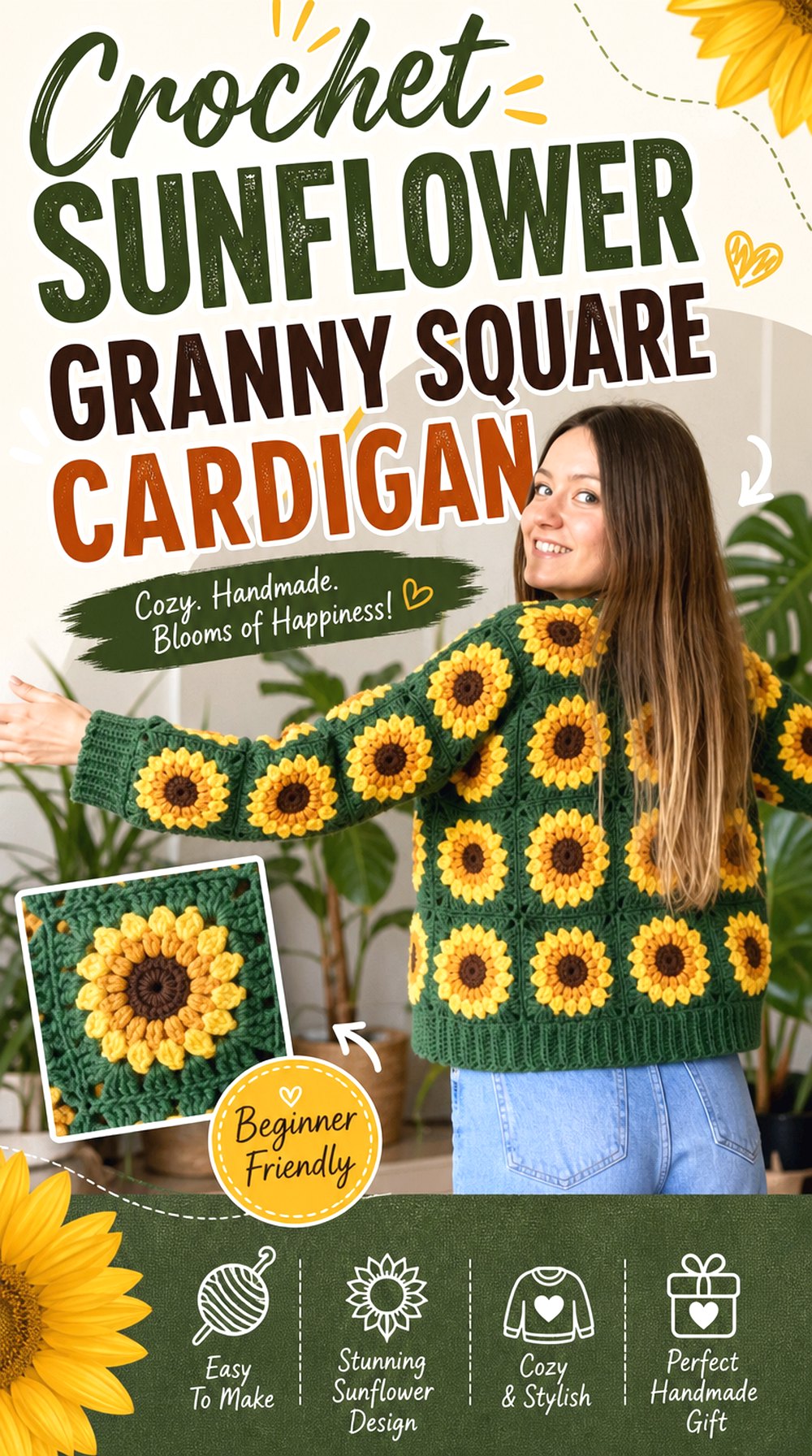 Crochet Sunflower Granny Square Cardigan