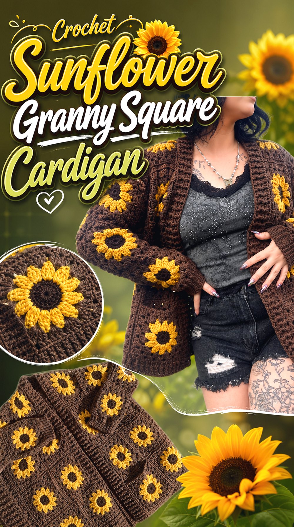 Crochet Sunflower Granny Square Cardigan
