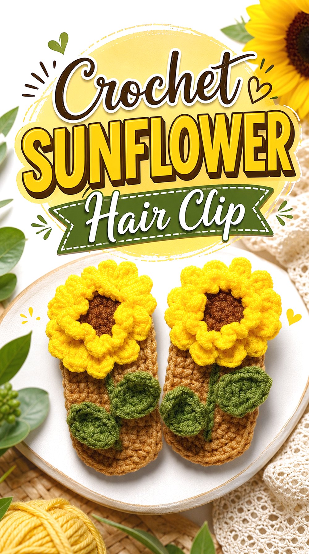 Crochet Sunflower Hair Clip