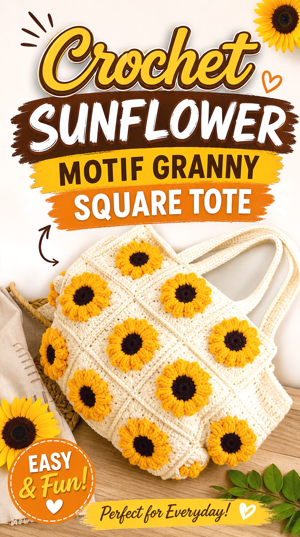 Crochet Sunflower Motif Granny Square Tote