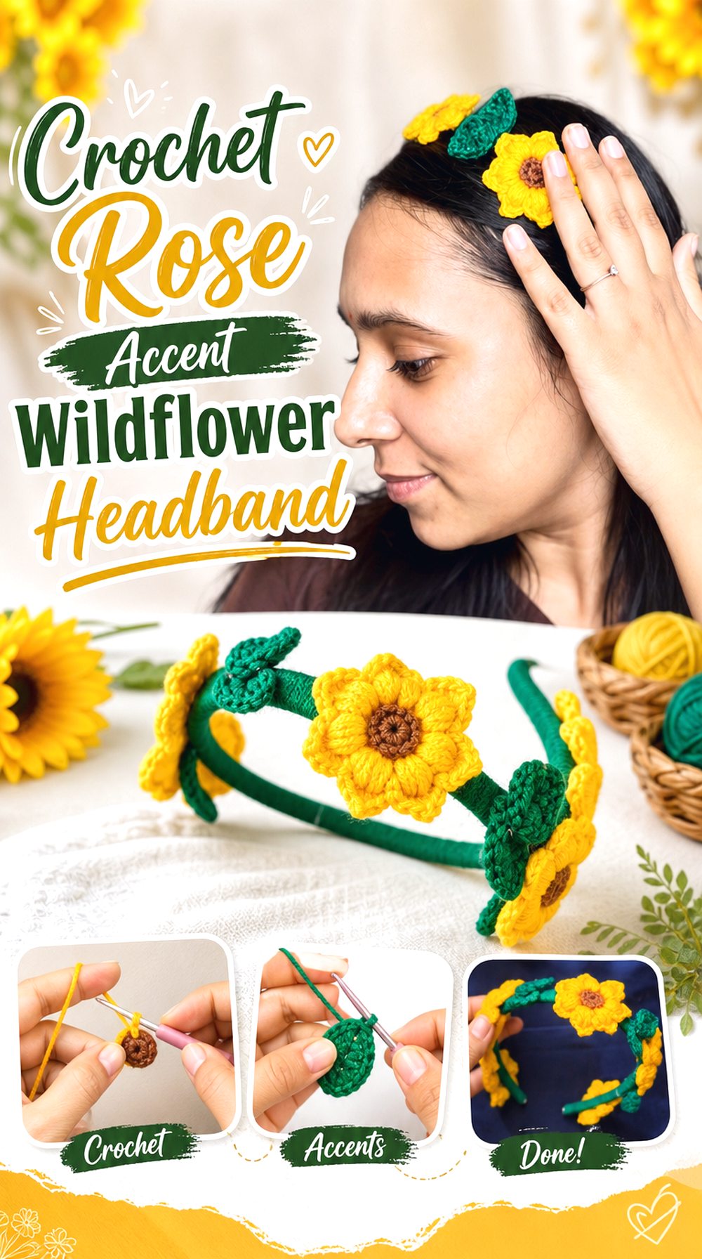 Crochet Sunflower Stretch Headband