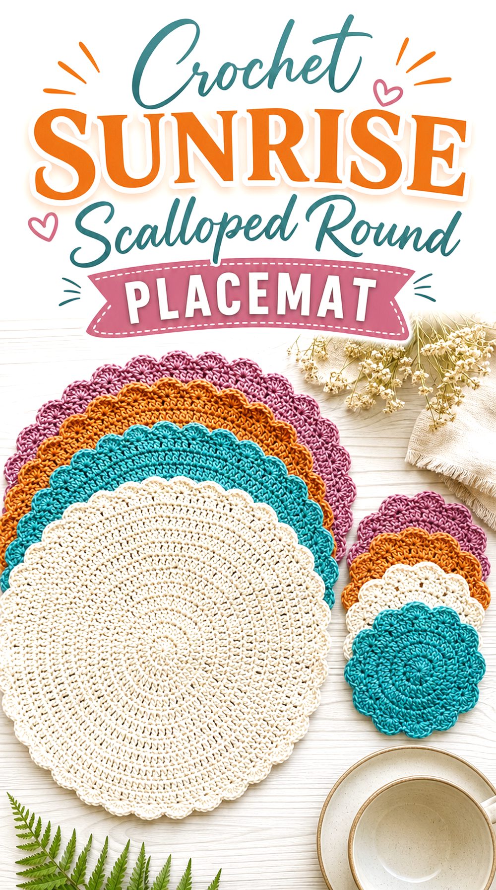 Crochet Sunrise Scalloped Round Placemat