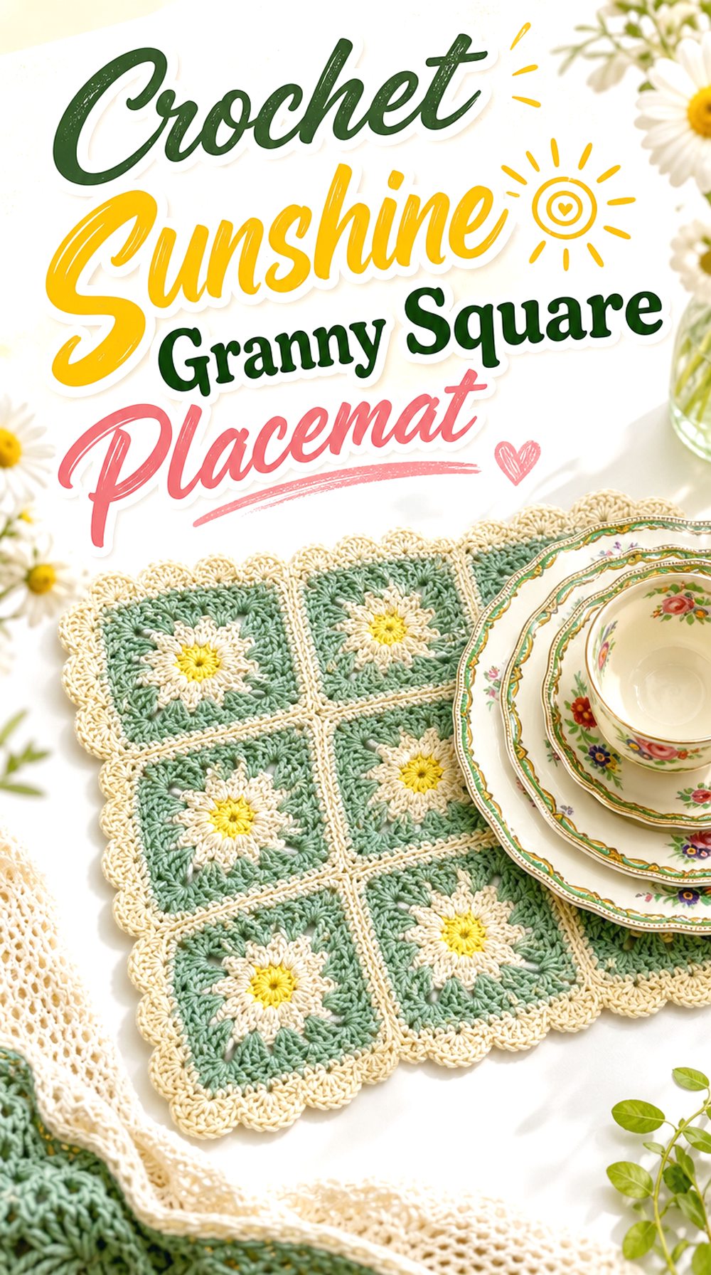 Crochet Sunshine Granny Square Placemat