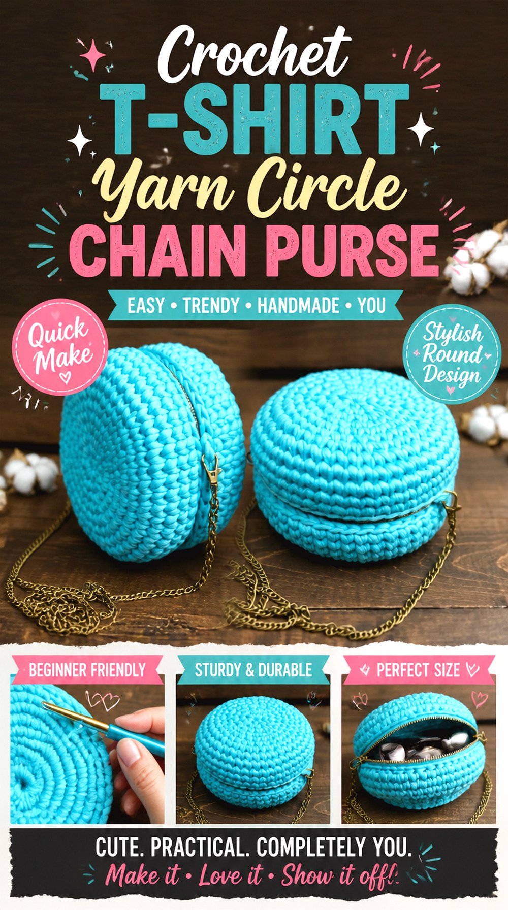 Crochet T Shirt Yarn Circle Chain Purse