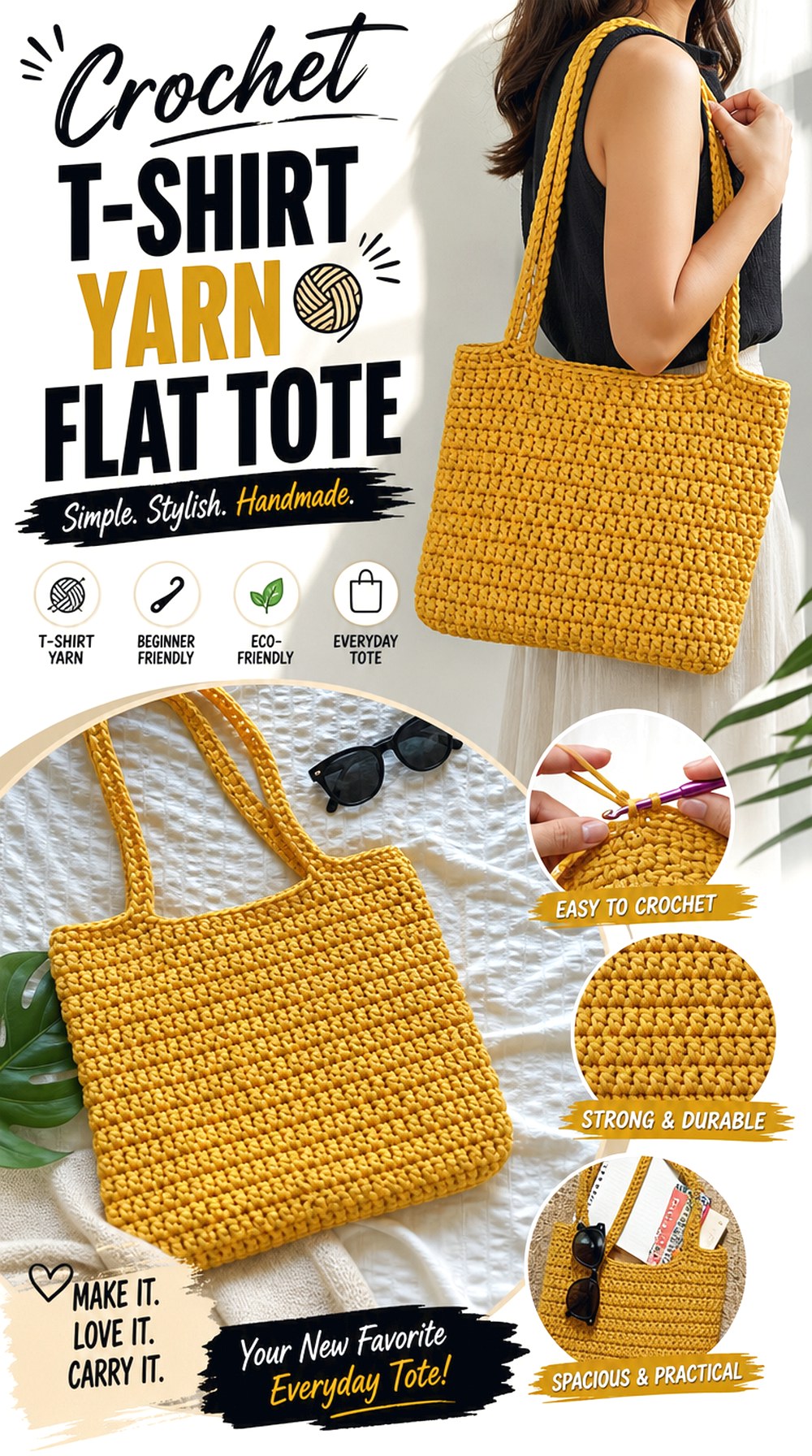 Crochet T Shirt Yarn Flat Tote