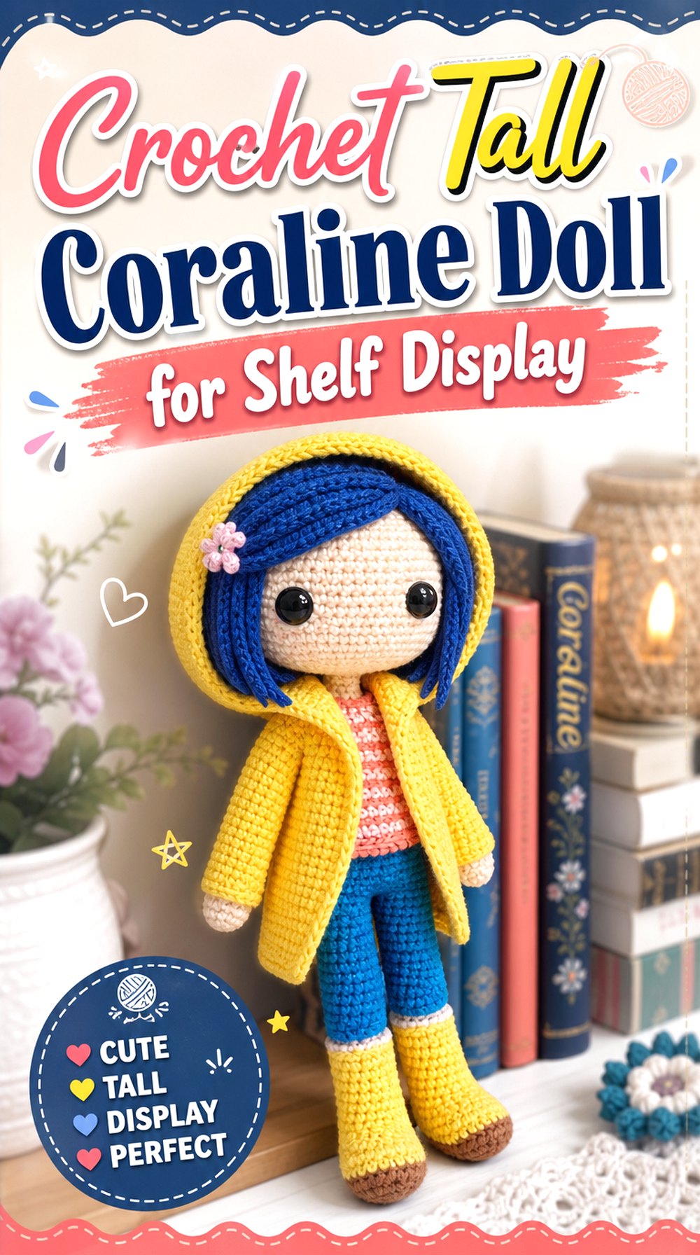 Crochet Tall Coraline Doll for Shelf Display