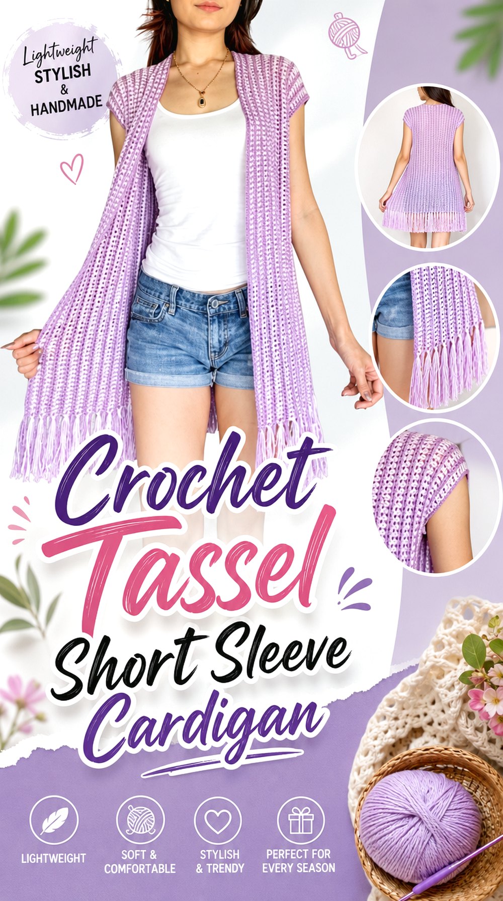 Crochet Tassel Short Sleeve Cardigan