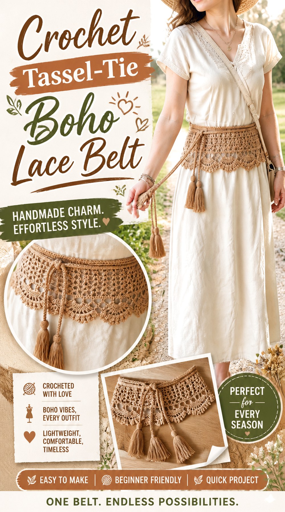 Crochet Tassel Tie Boho Lace Belt