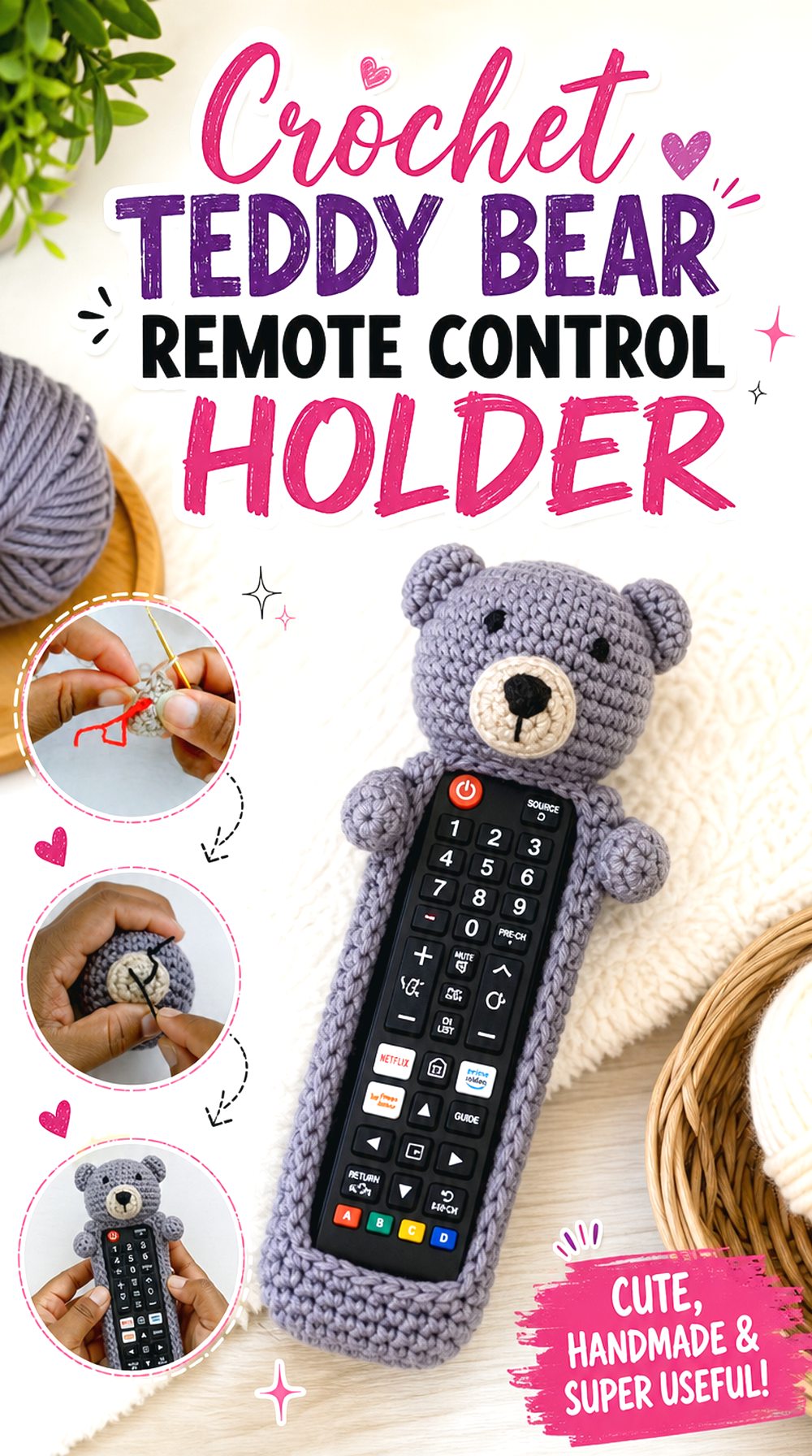 Crochet Teddy Bear Remote Control Holder